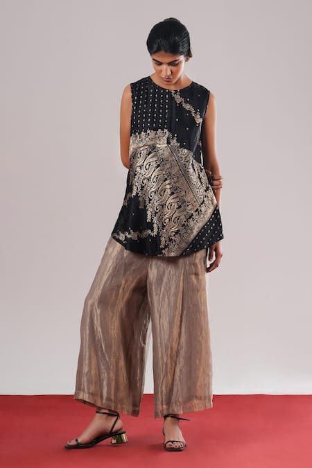 Urvashi Kaur Linea Brocade Silk Peplum Top