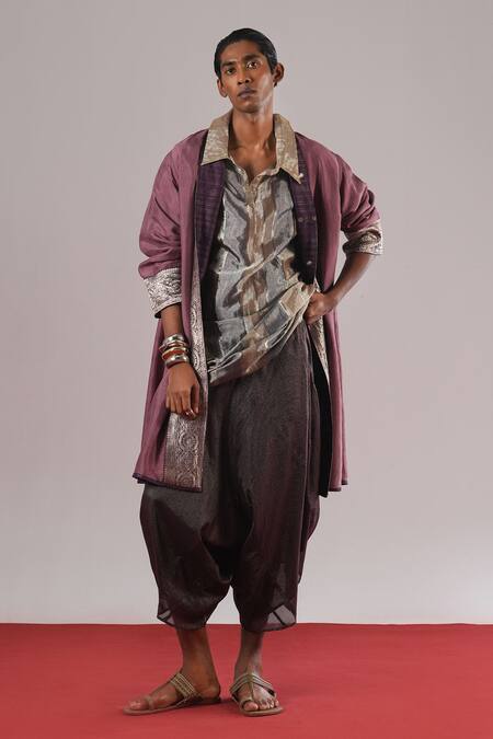 Shop_Urvashi Kaur_Purple Silk Yoru Handwoven Brocade Jacket _Online_at_Aza_Fashions