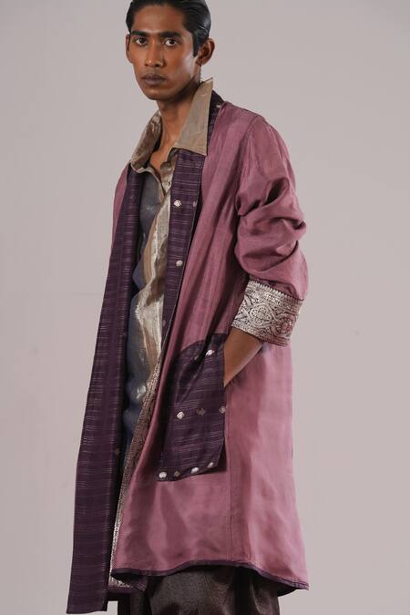 Urvashi Kaur_Purple Silk Yoru Handwoven Brocade Jacket _at_Aza_Fashions