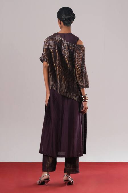 Buy_Urvashi Kaur_Purple Chanderi Silk Zari Round Neck Mira Sleeveless Tunic _Online_at_Aza_Fashions