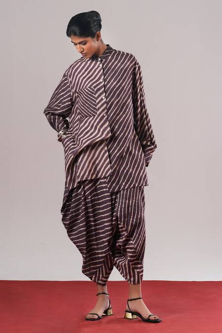 Urvashi Kaur Denote Striped Handwoven Draped Pant 