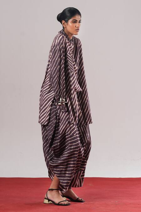 Urvashi Kaur_Purple Denote Striped Handwoven Draped Pant _Online_at_Aza_Fashions