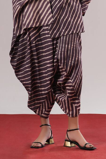 Buy_Urvashi Kaur_Purple Denote Striped Handwoven Draped Pant _Online_at_Aza_Fashions