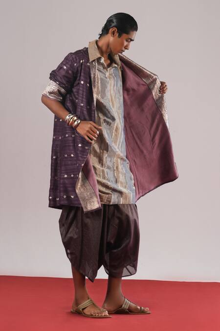 Urvashi Kaur_Multi Color Tissue, Silk Florance Handwoven Shirt _at_Aza_Fashions