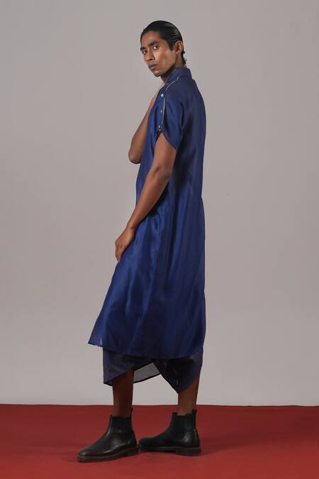 Urvashi Kaur_Blue Tissue, Silk Denote Handwoven Dhoti Pant _Online_at_Aza_Fashions