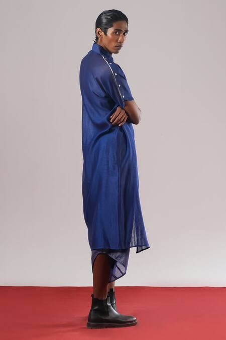 Shop_Urvashi Kaur_Blue Tissue, Silk Denote Handwoven Dhoti Pant _Online_at_Aza_Fashions