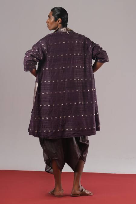 Urvashi Kaur_Brown Silk Denote Handwoven Tissue Dhoti Pant _Online_at_Aza_Fashions