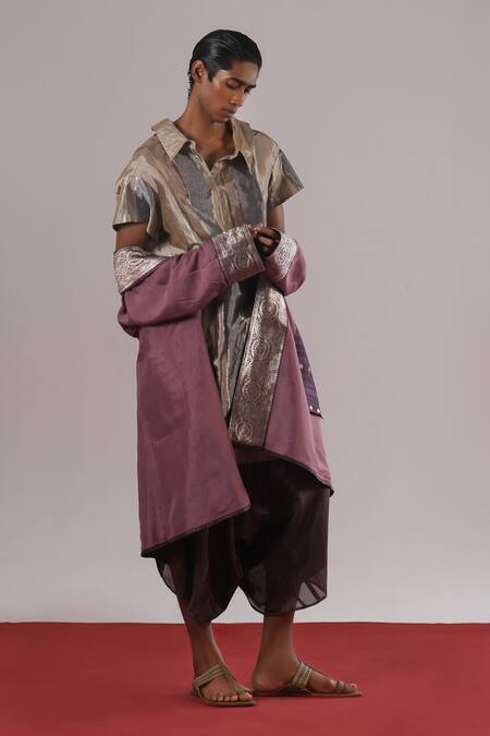 Buy_Urvashi Kaur_Brown Silk Denote Handwoven Tissue Dhoti Pant _Online_at_Aza_Fashions