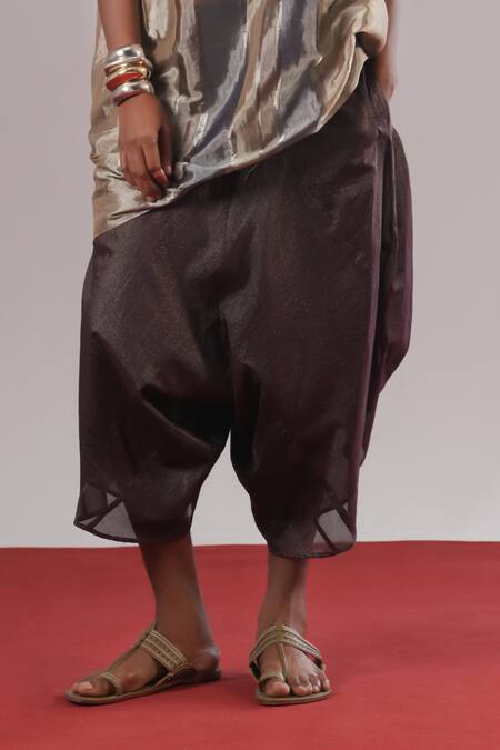 Shop_Urvashi Kaur_Brown Silk Denote Handwoven Tissue Dhoti Pant _Online_at_Aza_Fashions