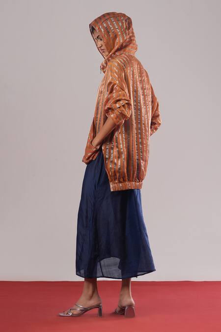 Urvashi Kaur Klara Striped Pattern Oversized Hoodie Jacket 