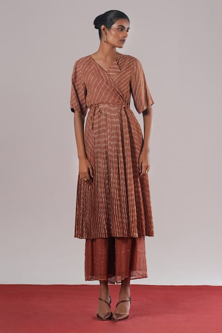 Urvashi Kaur Continuum Zari Striped Pleated Dress 