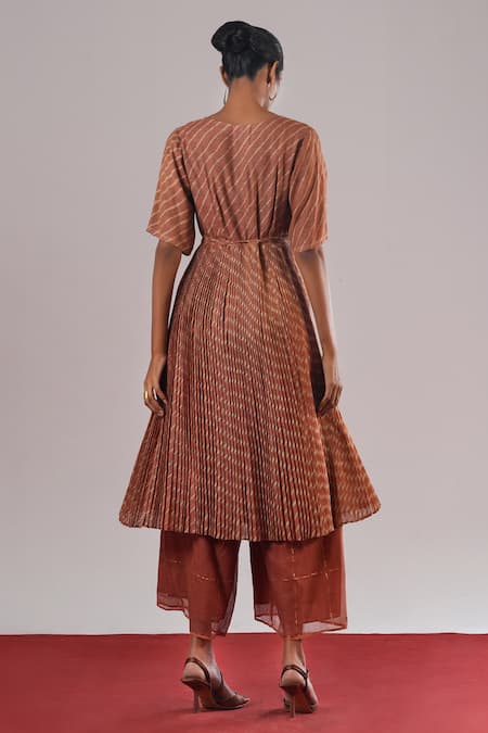 Urvashi Kaur Continuum Zari Striped Pleated Dress 