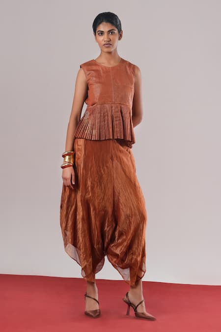 Urvashi Kaur Linea Micro Pleated Peplum Top 