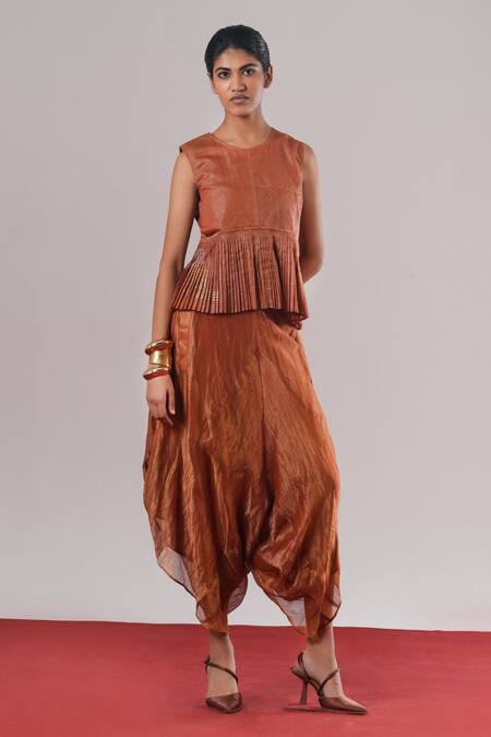 Urvashi Kaur Draped Tissue Silk Thin Stripe Lounge Pant 