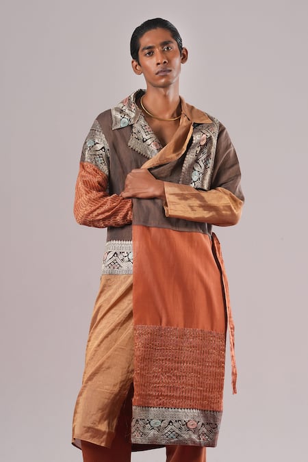 Urvashi Kaur Patched Brocade Woven Trench Coat 