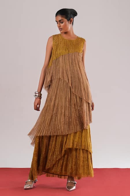 Urvashi Kaur Kawa Knife Pleated Layered Dress 