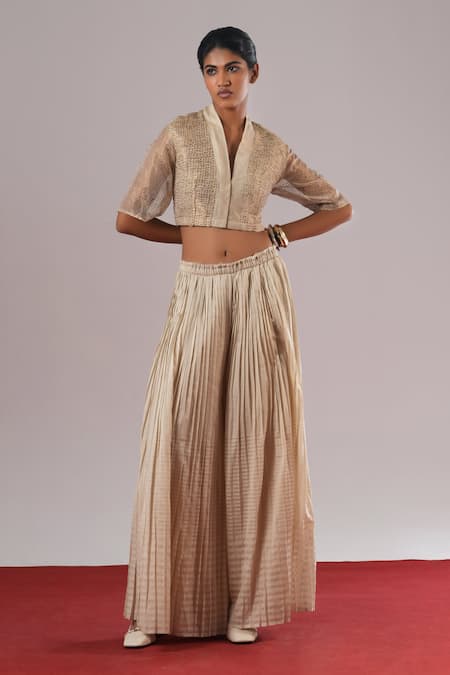 Urvashi Kaur Echo Chanderi Silk Pleated Palazzo 