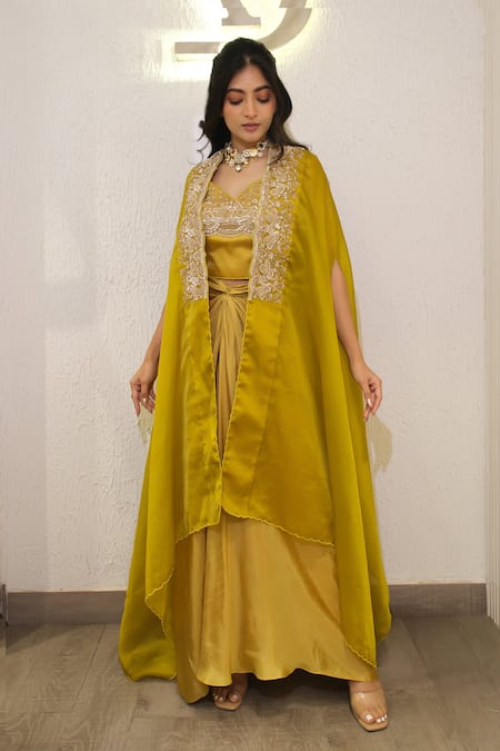 Label Deepshika Agarwal Hand Embroidered Cape Skirt Set 