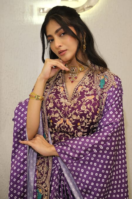 Buy Label Deepshika Agarwal Purple Silk Embroidery, Zari Open Neck, Hand Cape Skirt Set Online at Aza Fashions Buy_Label Deepshika Agarwal_Purple Silk Embroidery, Zari Open Neck, Hand Cape Skirt Set _Online_at_Aza_Fashions