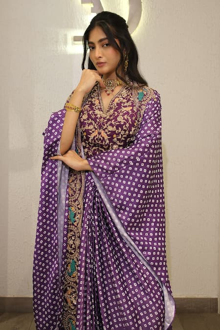 Shop Label Deepshika Agarwal Purple Silk Embroidery, Zari Open Neck, Hand Cape Skirt Set Online at Aza Fashions Shop_Label Deepshika Agarwal_Purple Silk Embroidery, Zari Open Neck, Hand Cape Skirt Set _Online_at_Aza_Fashions