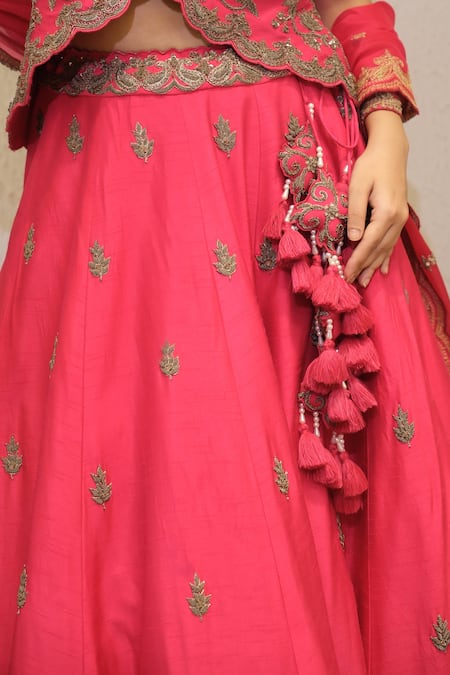 Buy_Label Deepshika Agarwal_Pink Bemberg, Silk Embroidery, Sequins, Metallic Hand Koti Blouse Lehenga Set _Online_at_Aza_Fashions