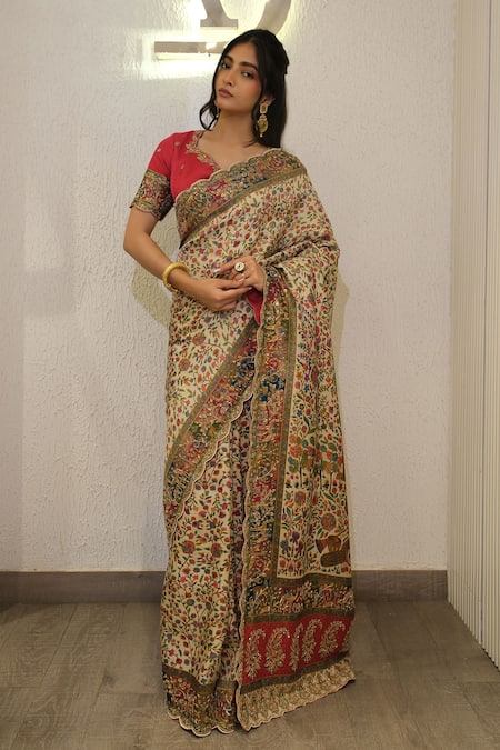 Label Deepshika Agarwal Zardozi Hand Embroidered Saree With Blouse 