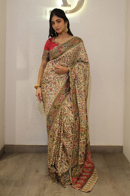 Label Deepshika Agarwal Zardozi Hand Embroidered Saree With Blouse 