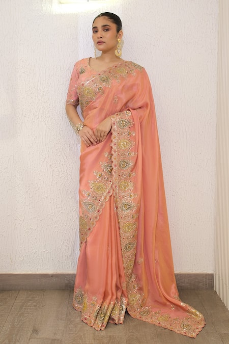 Label Deepshika Agarwal Hand Embroidered Saree With Blouse 
