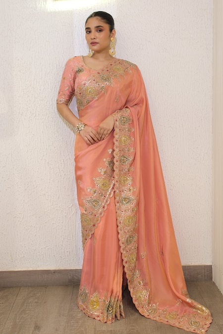 Label Deepshika Agarwal Hand Embroidered Saree With Blouse 