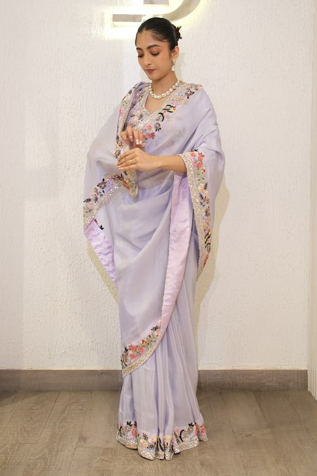 Label Deepshika Agarwal Tissue Hand Embroidered Saree With Blouse 