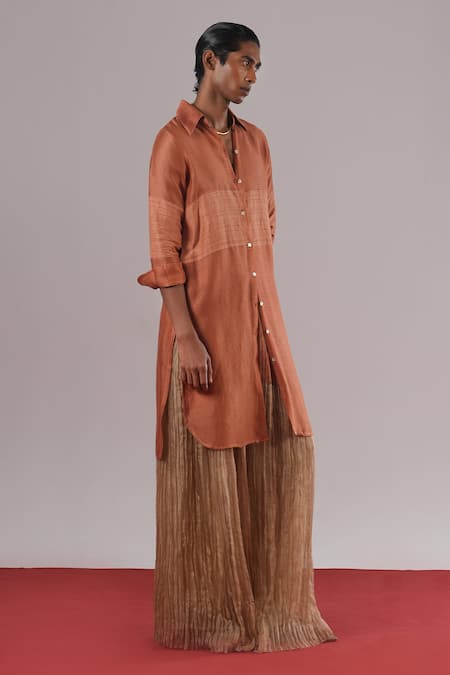 Urvashi Kaur_Orange Chanderi Silk Tani Panelled Tunic _Online_at_Aza_Fashions