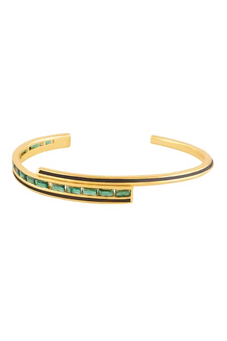 Isharya_Gold Plated Gemstones, Crystals Dreama Green Cuff Bracelet _Online_at_Aza_Fashions
