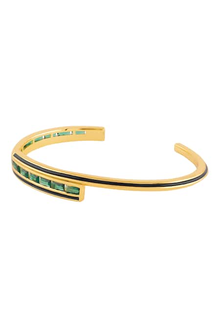Buy_Isharya_Gold Plated Gemstones, Crystals Dreama Green Cuff Bracelet _Online_at_Aza_Fashions