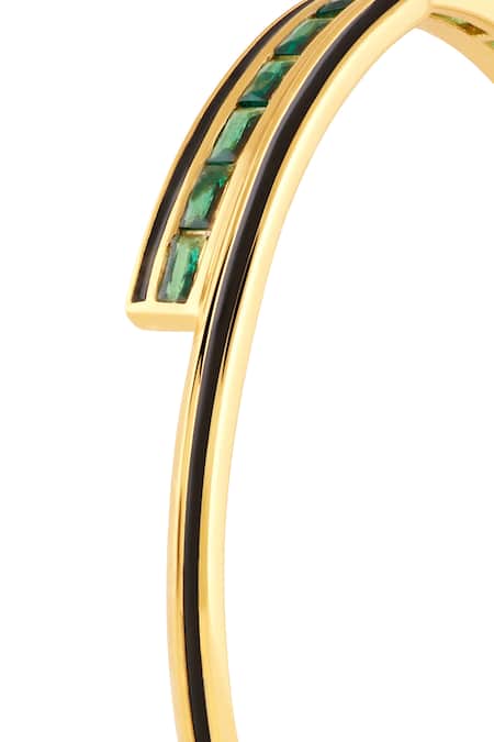 Shop_Isharya_Gold Plated Gemstones, Crystals Dreama Green Cuff Bracelet _Online_at_Aza_Fashions