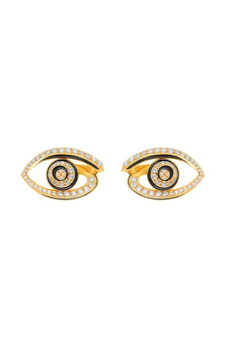Buy_Isharya_Gold Plated Crystals Somnia Eye Stud Earrings _Online_at_Aza_Fashions