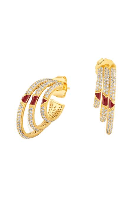 Isharya_Gold Plated Crystals Eclipta Triple Hoop Earrings _Online_at_Aza_Fashions