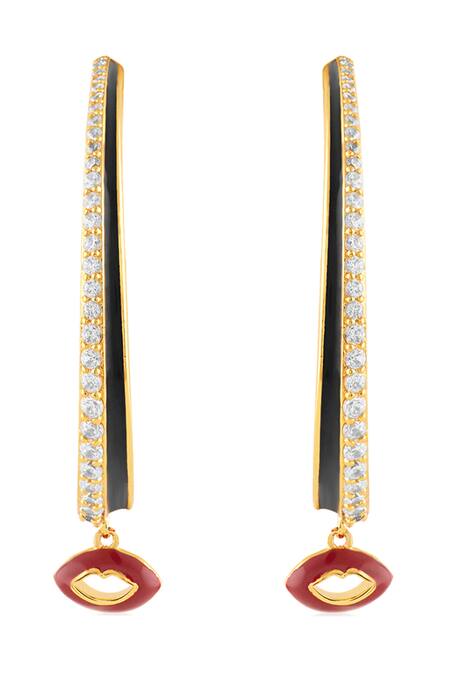 Isharya_Multi Color Crystals, Stones Hypnos Charm Hoop Earrings _Online_at_Aza_Fashions