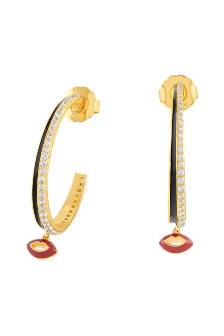 Buy_Isharya_Multi Color Crystals, Stones Hypnos Charm Hoop Earrings _Online_at_Aza_Fashions