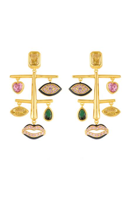 Buy_Isharya_Multi Color Crystals, Gemstones, Onera Statement Earrings _Online_at_Aza_Fashions