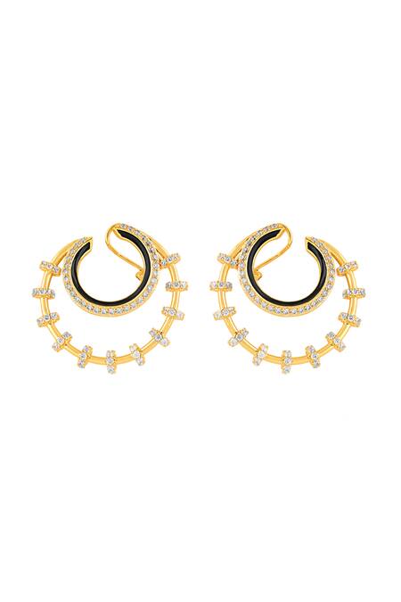 Isharya_Gold Plated Crystals Tanguya Double Hoop Earrings _Online_at_Aza_Fashions
