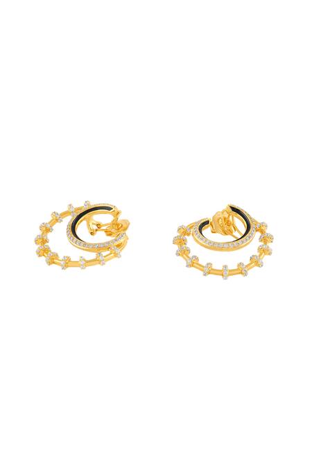 Buy_Isharya_Gold Plated Crystals Tanguya Double Hoop Earrings _Online_at_Aza_Fashions