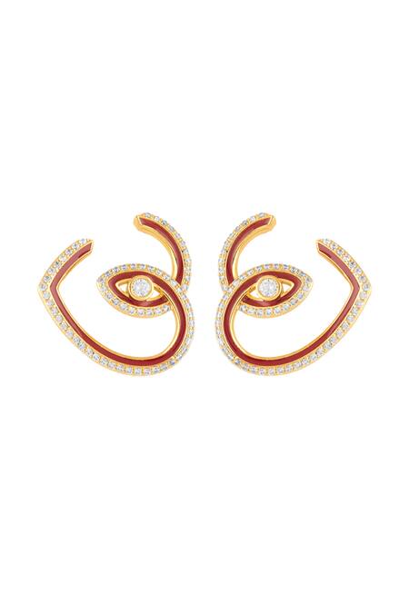 Shop_Isharya_Gold Plated Crystals Gala Heart Hoop Earrings _Online_at_Aza_Fashions