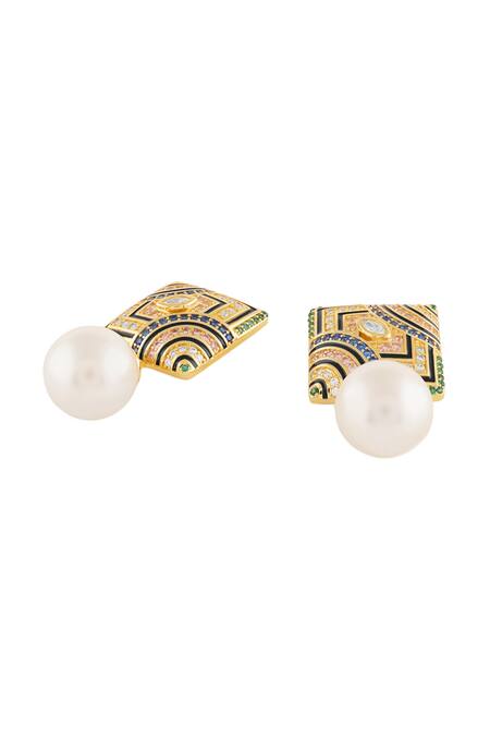 Isharya_Multi Color Pearls, Crystals Remedios Dangler Earrings _Online_at_Aza_Fashions