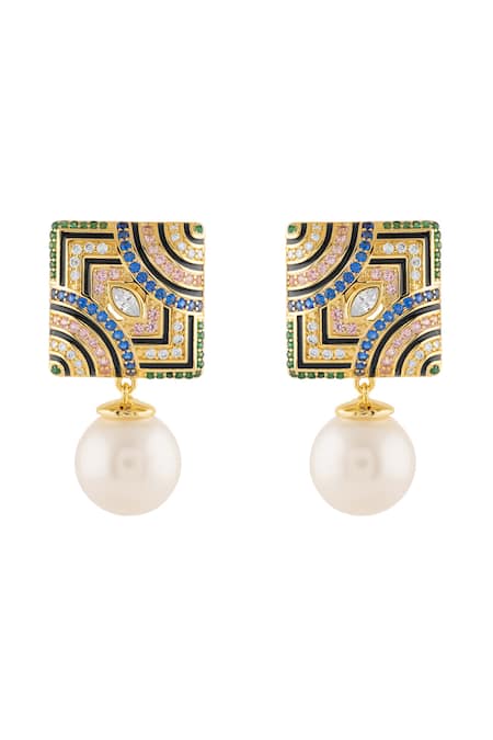 Shop_Isharya_Multi Color Pearls, Crystals Remedios Dangler Earrings _Online_at_Aza_Fashions