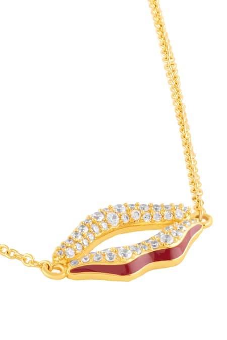 Shop_Isharya_Gold Plated Skylaire Lip Pendant Necklace _Online_at_Aza_Fashions