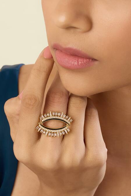 Shop_Isharya_Gold Plated Crystals, Stones Vestra Adjustable Ring _Online_at_Aza_Fashions