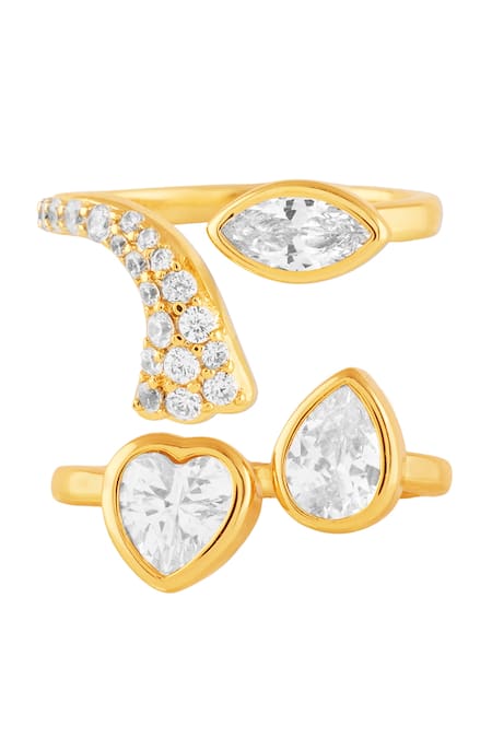 Isharya_Gold Plated Crystals, Stones Dalienne Statement Stackable 2 Rings_at_Aza_Fashions