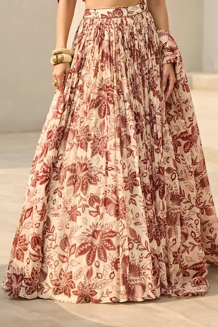 Shop_Diyarajvvir_Ivory Georgette Embroidery, Sequins Off-shoulder Floral Print Lehenga Set _Online_at_Aza_Fashions