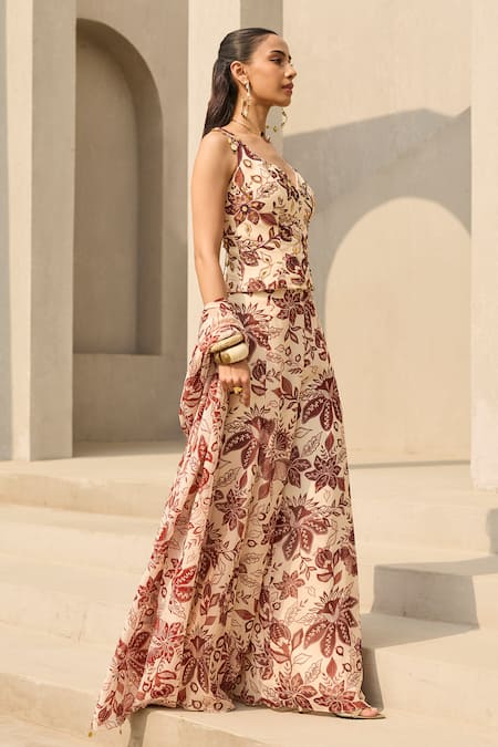 Diyarajvvir Floral Print Corset & Palazzo Co-ord Set 