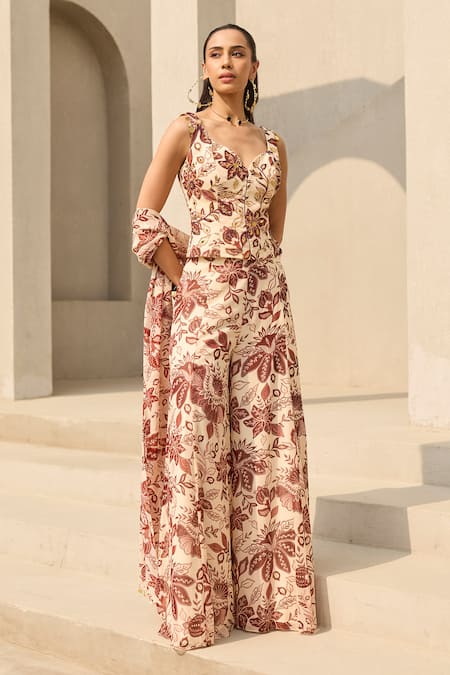 Diyarajvvir Floral Print Corset & Palazzo Co-ord Set 